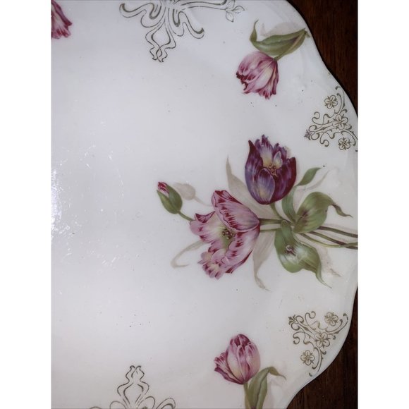 Vtg Mignon Z.S. & C. Bavaria Pink Tulips platter  plate Scalloped Edge 9.5” - Picture 2 of 4